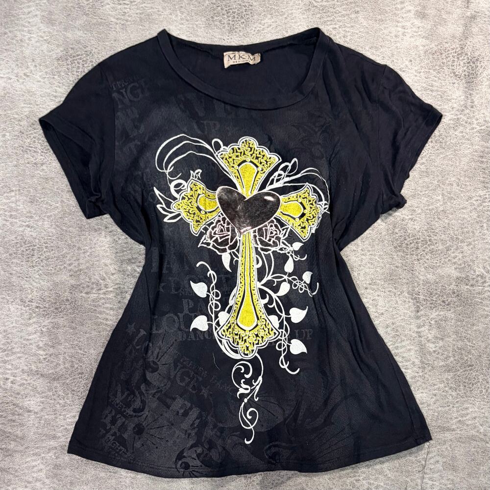 Black Y2k Cross Graphic Tee